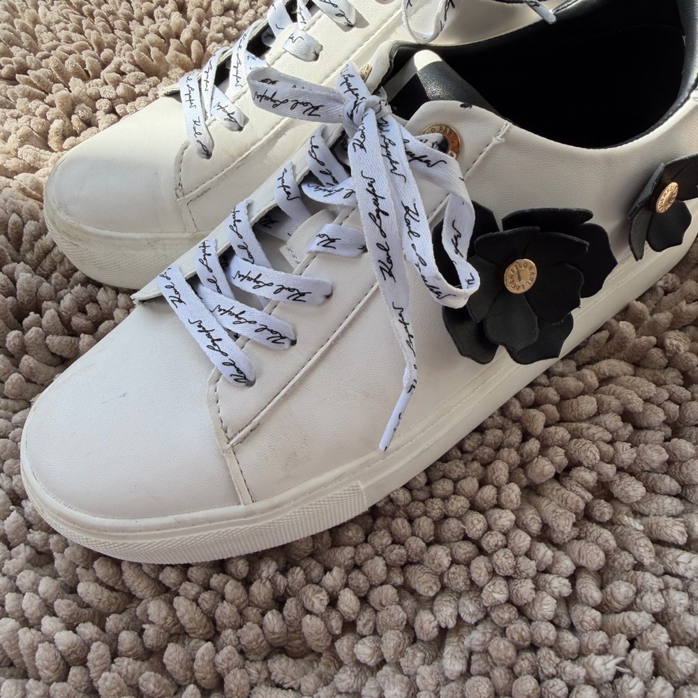 Karl Lagerfeld White Sneakers with Black Floral Detail
